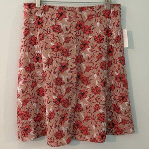 NWT size MEDIUM skirt HALOGEN knee length orange tan floral buttons detail women